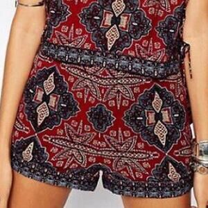 Free People Dalia Dreams Crimson Printed High Rise Side Zip Boho Shorts Size 0